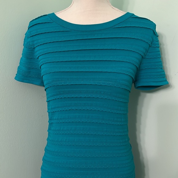 Michael Kors turquoise scalloped edge stretchy striped bodycon dress - Picture 6 of 12